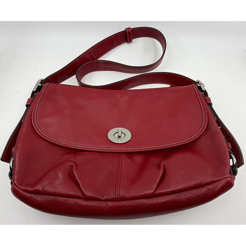 Coach Red Leather Flap Crossbody‎ Bag Turnlock Silver Hardware J1382-Z23987